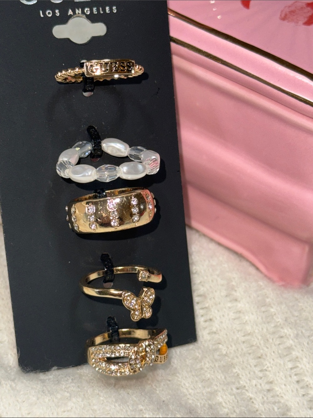 GUESS Gold-Tone Stackable Ring Set with Clear and Accents 4 rings